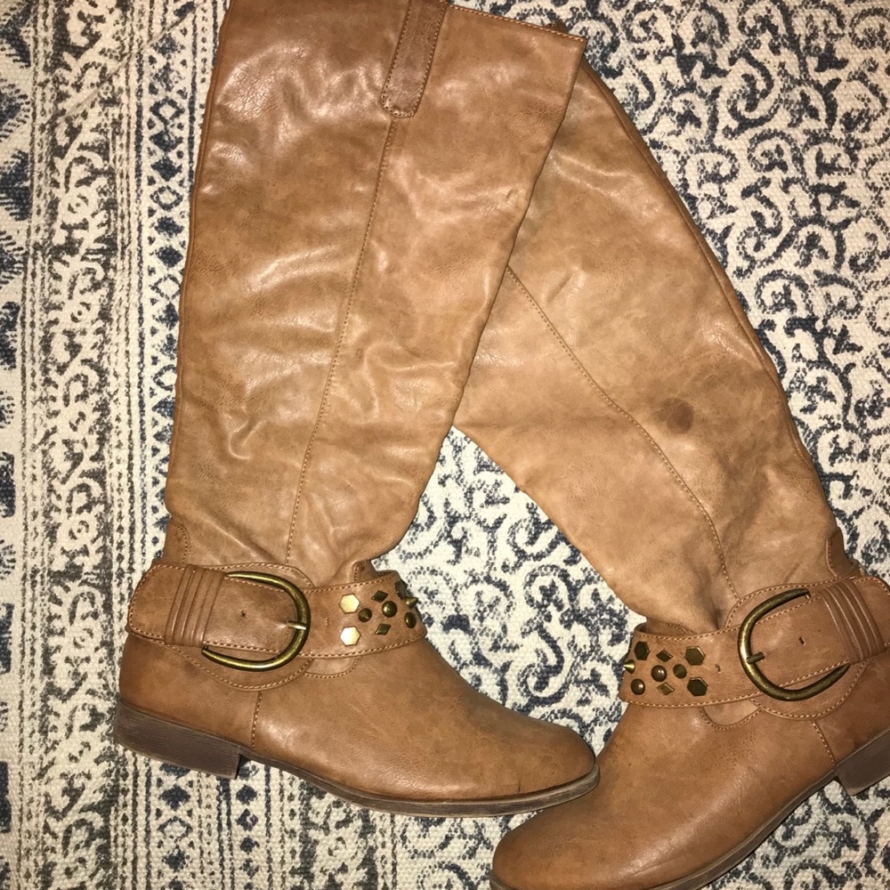 Tan Riding Boot with Studs and Buckle